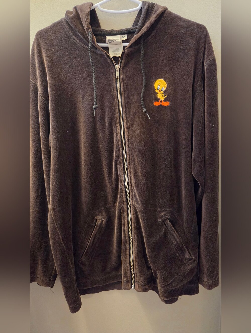 Vintage Warner Bros Velour Hoodie Y2K Tweety Bird Velour Jacket Small